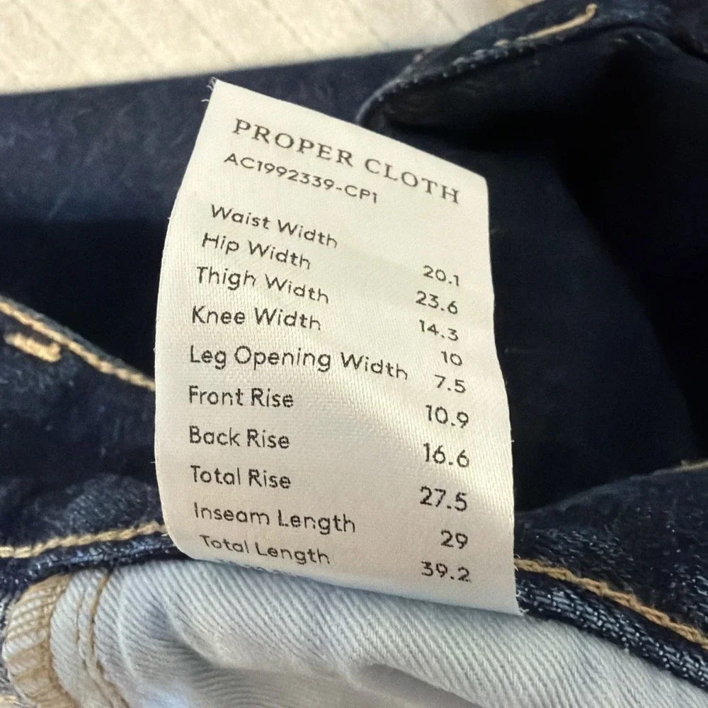 Proper Cloth Jean Blue Stretch 5-Pocket Pants Mens 38Wx28L Japanese Denim